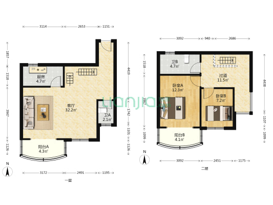 翠珠小区 2室1厅2卫 97平方