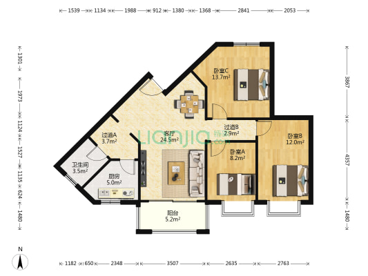 盛世公寓 3室1厅1卫 98平方