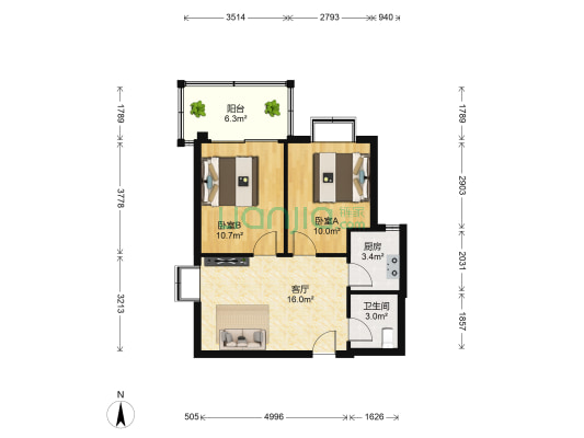 泉州路 2室1厅1卫 55平方