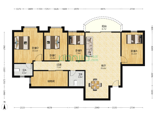 国华新银广场 4室1厅2卫 149平方