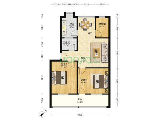 长征东路居委会郭家台 2室1厅1卫 88平方
