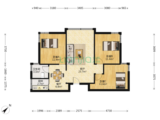 新竹花园 3室2厅1卫 85平方
