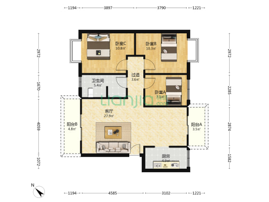 陵州大道东二段47号 3室1厅1卫 90平方