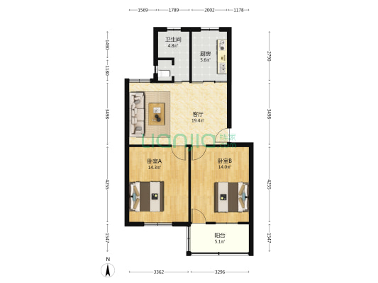 联发公寓 2室1厅1卫 77平方