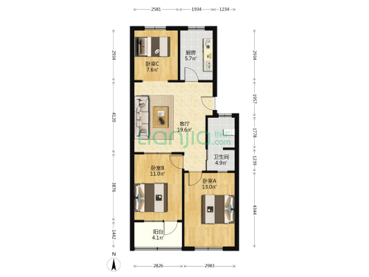 光明小区 3室1厅1卫 85平方