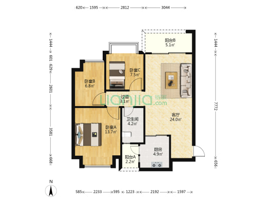 恒大文化旅游城22组团 3室1厅1卫 95平方