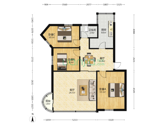 南华小区东苑 3室2厅1卫 90平方