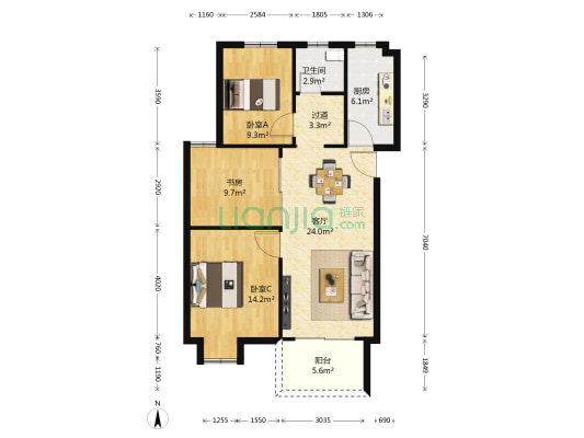 东骏华府 3室1厅1卫 95平方