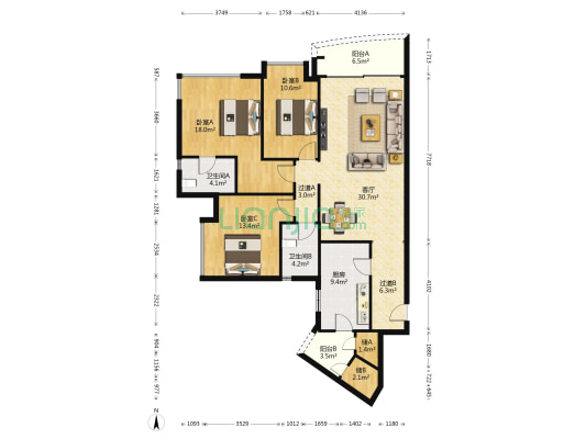 凯旋新世界枫丹丽舍 3室1厅2卫 151平方