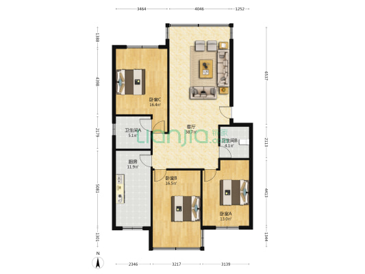蟠桃园A组团 3室1厅2卫 118平方