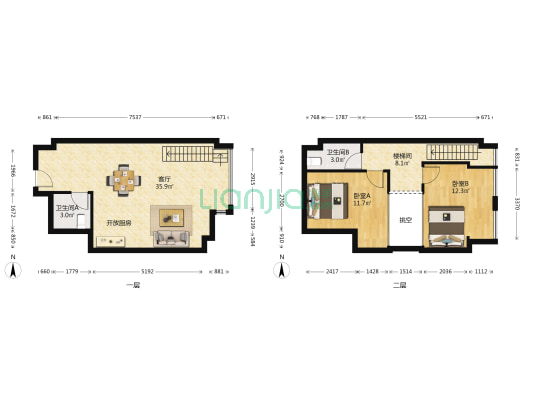 明发国际中心 2室1厅2卫 59平方