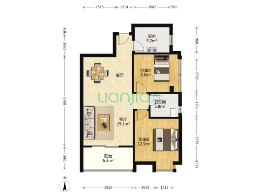 南湖名都B区 2室1厅1卫 85平方