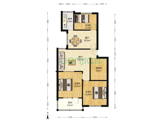 面粉厂家属楼 3室2厅0卫 87平方
