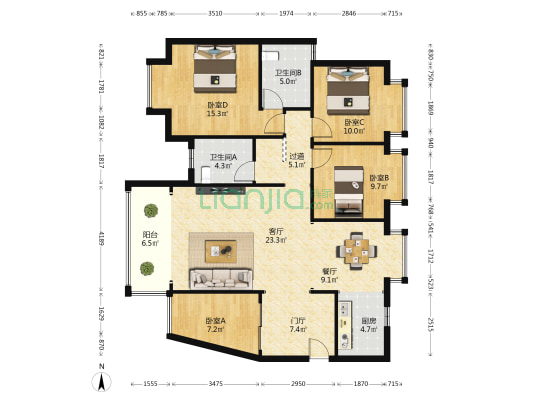 水岸明珠 4室2厅2卫 123平方