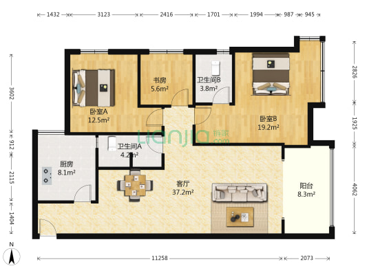 缤纷城 3室1厅2卫 115平方