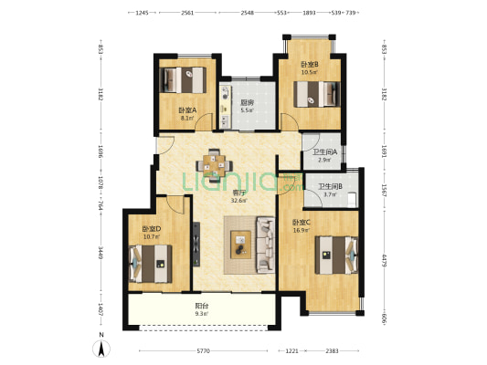 联发·红城投藏珑大境 4室1厅2卫 116平方