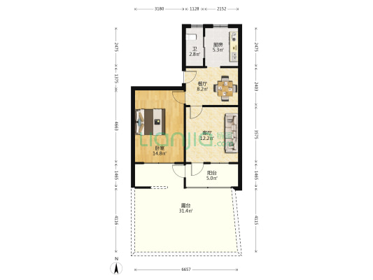 公交小区(雨花) 1室2厅1卫 54平方