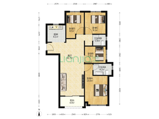 保利时光印象西区 4室1厅2卫 127平方