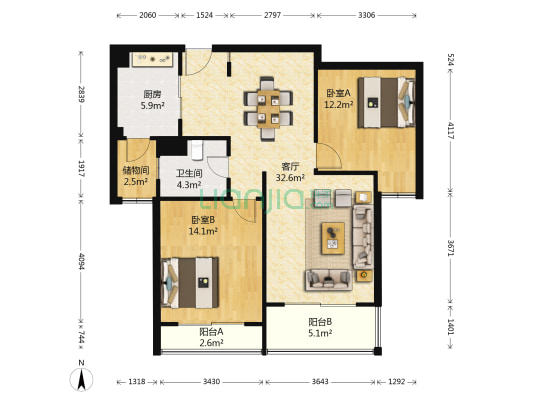 珠江御景花园 2室1厅1卫 103平方
