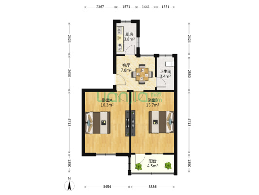 公园三村 2室1厅1卫 61平方