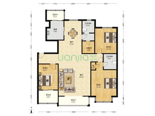 明星楼 3室2厅2卫 181平方