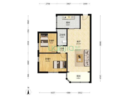 东华居 2室1厅1卫 75平方