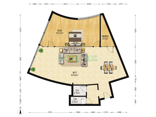 世纪广场 1室1厅2卫 146平方