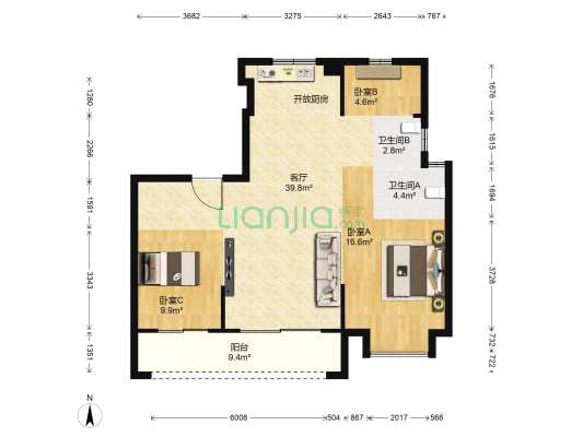四季珑玥华府 3室1厅2卫 111平方