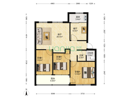 山东电力第三工程有限公司小区 3室2厅1卫 95平方