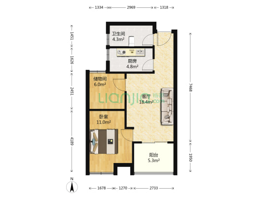东郊小镇第五街区 1室1厅1卫 68平方
