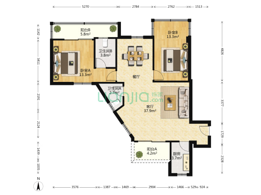 广播电台综合楼 2室1厅2卫 102平方