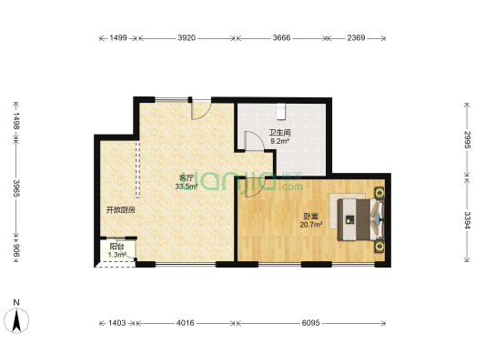 大连金地中心 1室1厅1卫 93平方