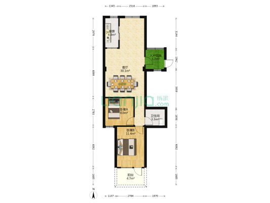 人防宿舍(乌山路83号) 2室1厅1卫 79平方