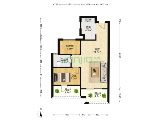 宋都东郡之星 1室1厅1卫 69平方