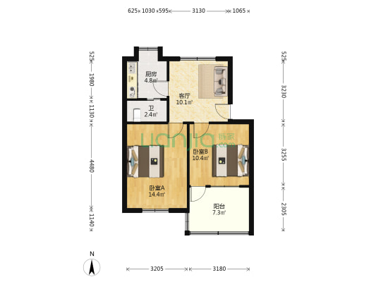 皮革集团职工宿舍 2室1厅1卫 57平方