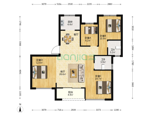 杭宁府 4室1厅2卫 118平方