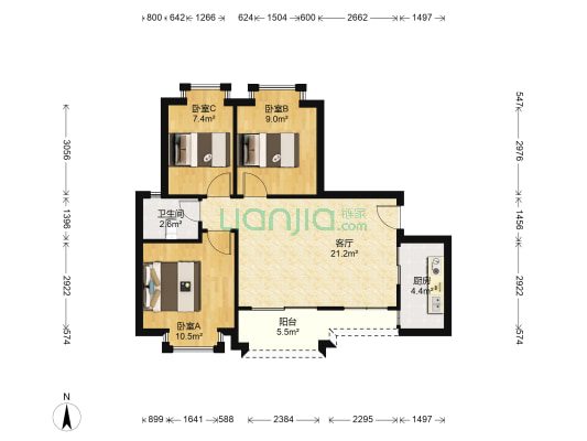 城果润和花园 3室1厅1卫 79平方