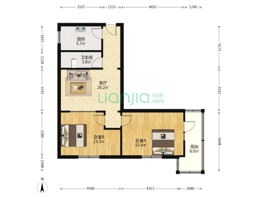 广开里 2室1厅1卫 73平方