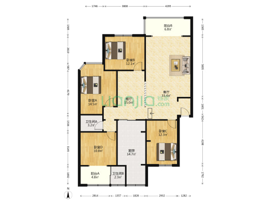 涤纶厂家属院 4室2厅2卫 140平方