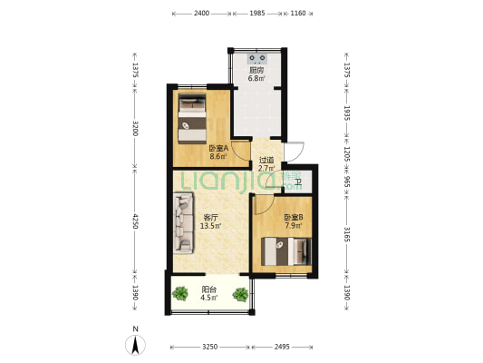 光明路1号 2室1厅1卫 46平方