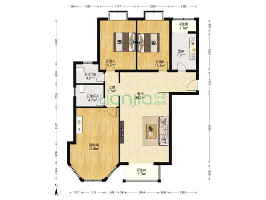 仓上家园 2室1厅2卫 156平方