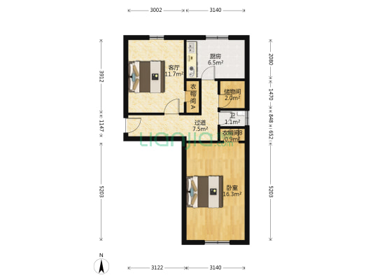 矿机一居委 1室1厅1卫 65平方