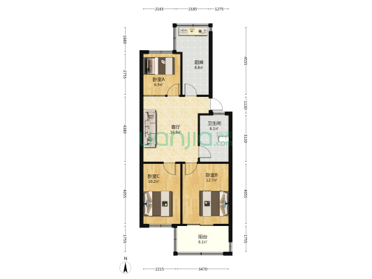 贸易街甲117号院 3室1厅1卫 74平方