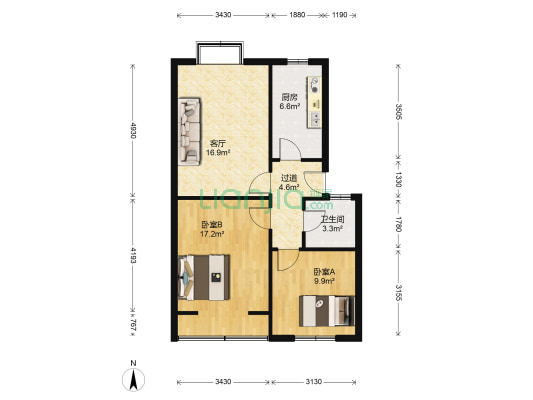石羊街道新盛社区 2室1厅1卫 72平方