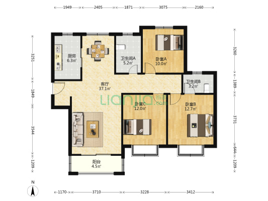 清河湾佳苑(一期) 3室1厅2卫 119平方
