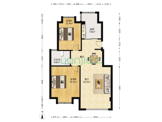 建成丽园二期 2室1厅1卫 92平方
