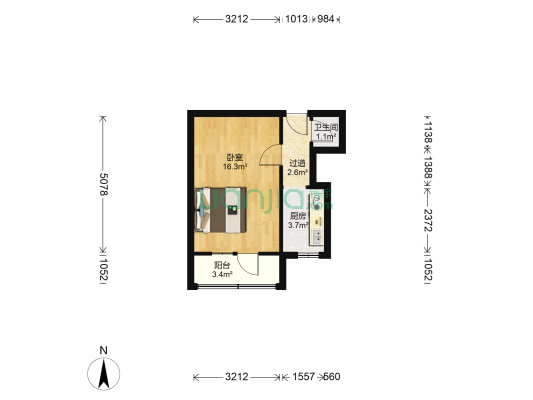天新里 1室0厅1卫 34平方