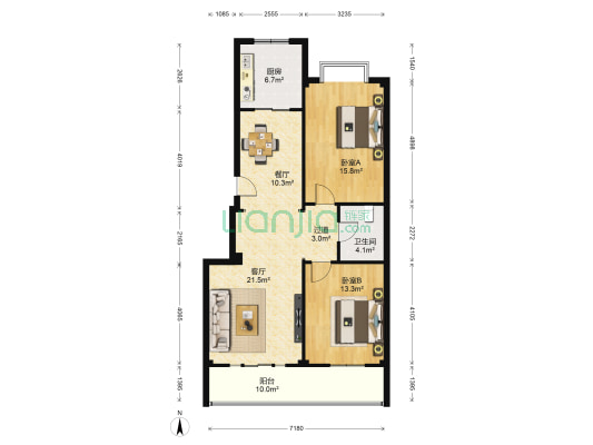 大聖花园 2室2厅1卫 108平方