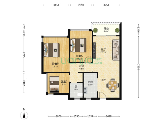 华发广场横琴湾四期(36地块) 3室1厅1卫 80平方