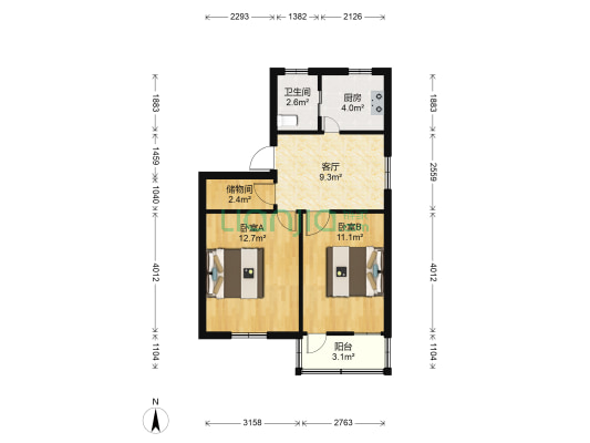 马弄住宅西区 2室1厅1卫 55平方